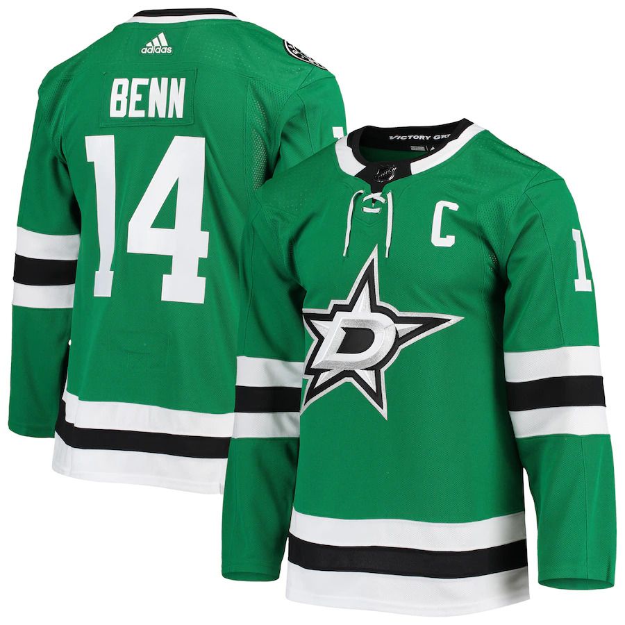 Men Dallas Stars #14 Jamie Benn adidas Kelly Green Home Captain Patch Primegreen Authentic Pro Player NHL Jersey